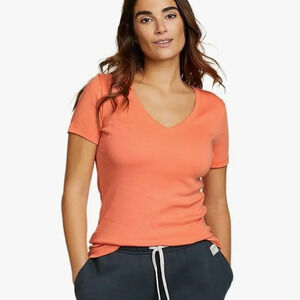 NWT Women's Eddie Bauer Favorite Short Sleeve, V-Neck dusty coral t-shirt, SMALL